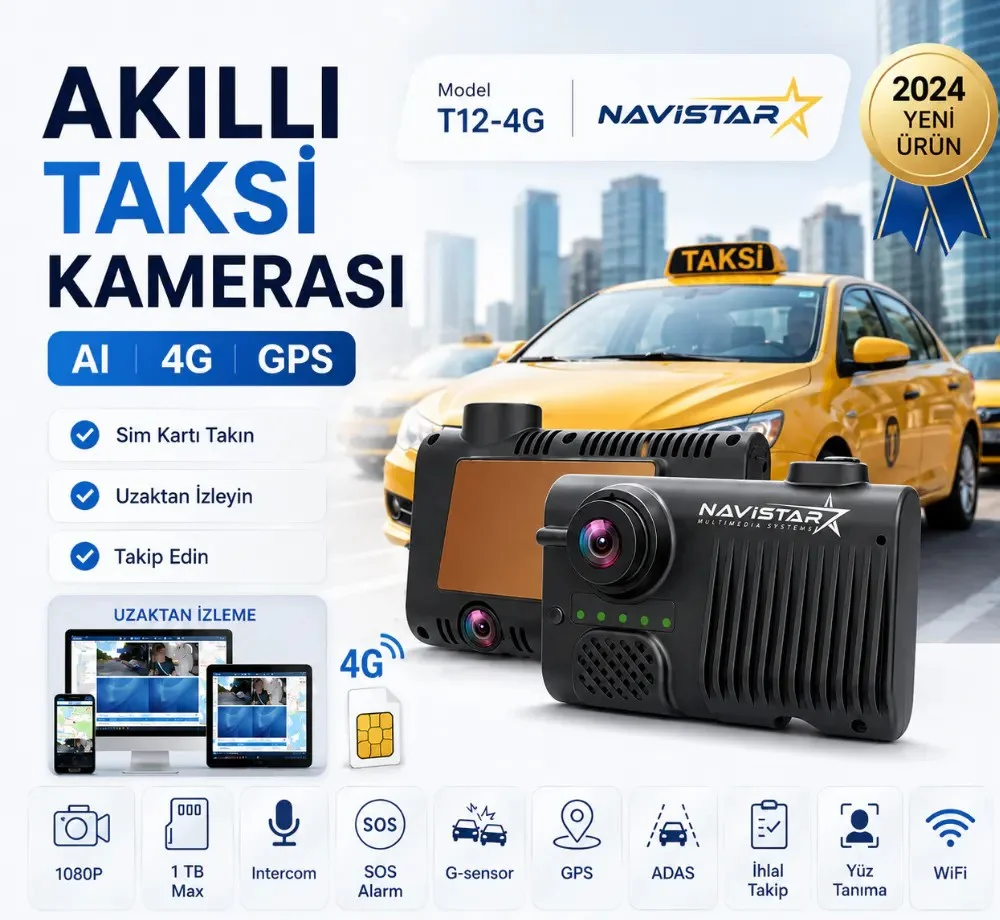 Taksi Kamera Sistemi 4G Yapay Zeka destekli Akıllı Dashcam