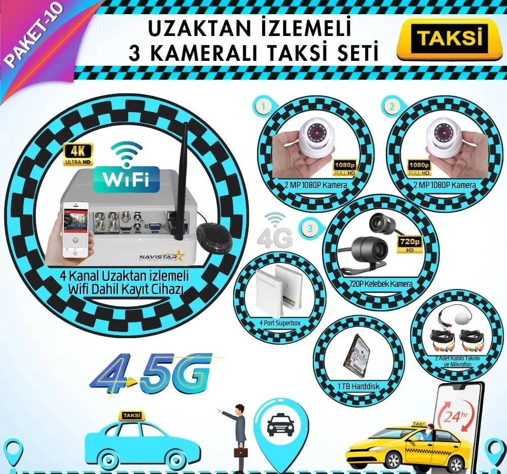 Taksi Kamera Seti Uzaktan Izlemeli