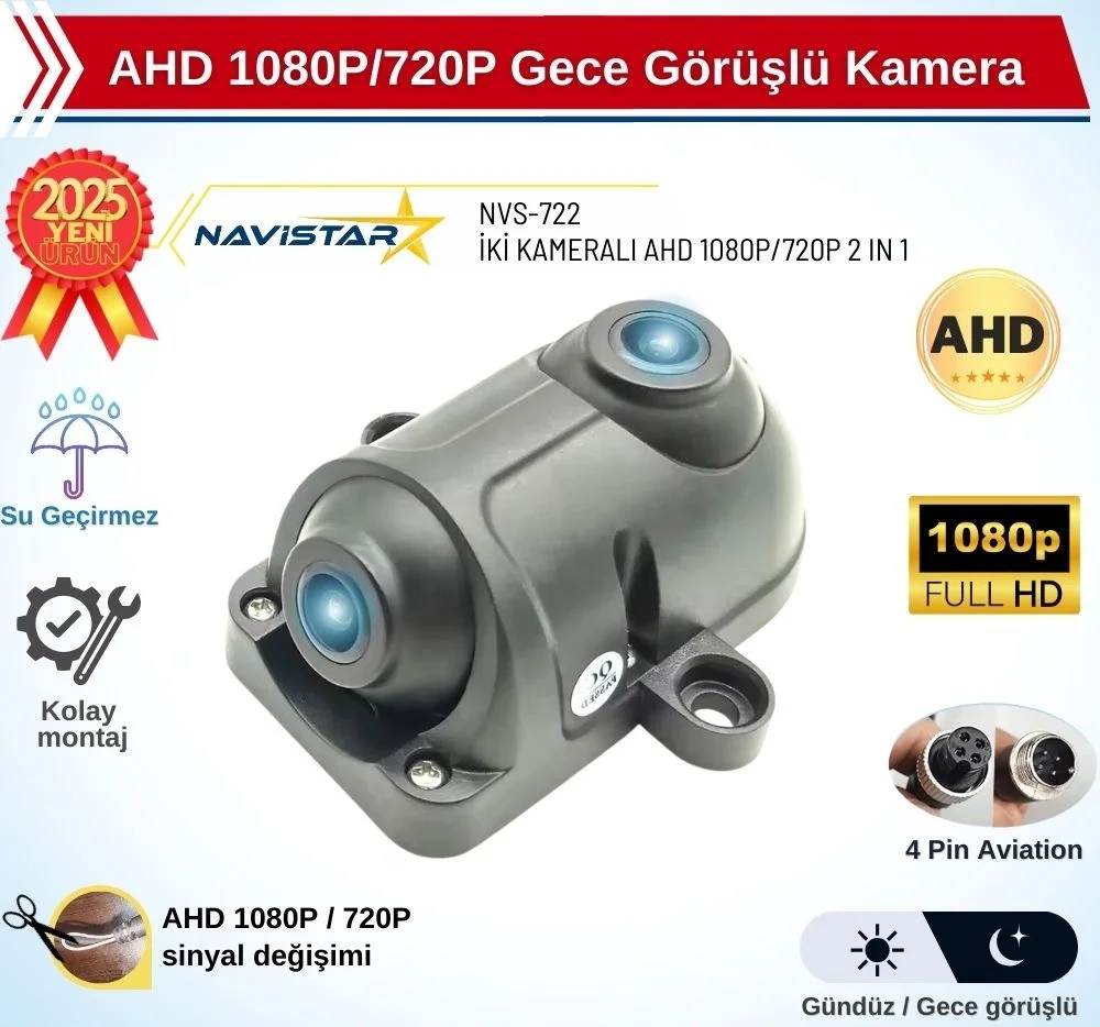 İki kameralı AHD 1080P/720P Yan ve arka için Profesyonel Metal Kamera