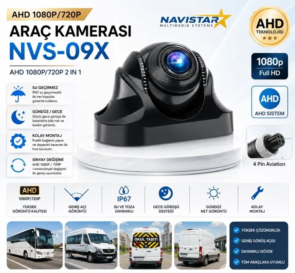 AHD 1080P/720P Plastik Kolay Montaj Gece Görüşlü Araç Kamerası