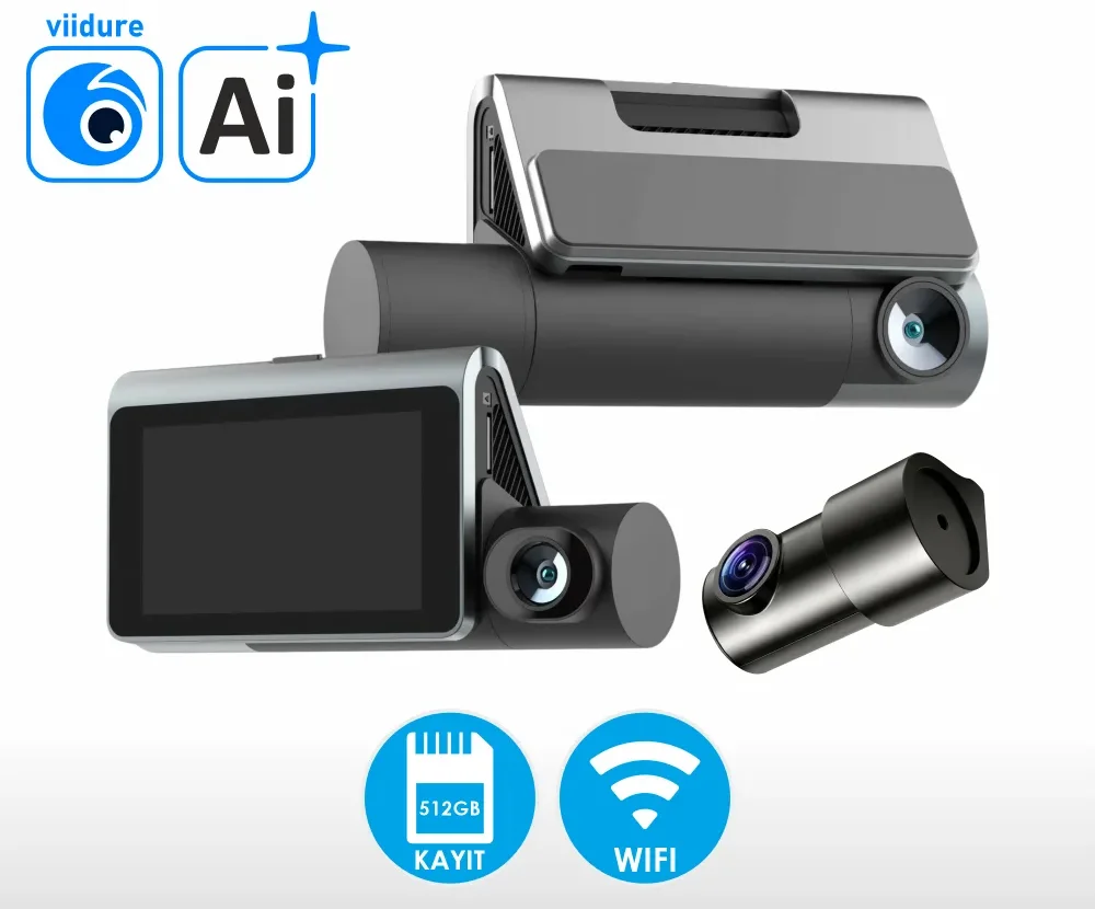 AI Viidure WiFi + AI Özellikli 3 Kameralı 4K Dashcam Araç Kayıt Cihazı
