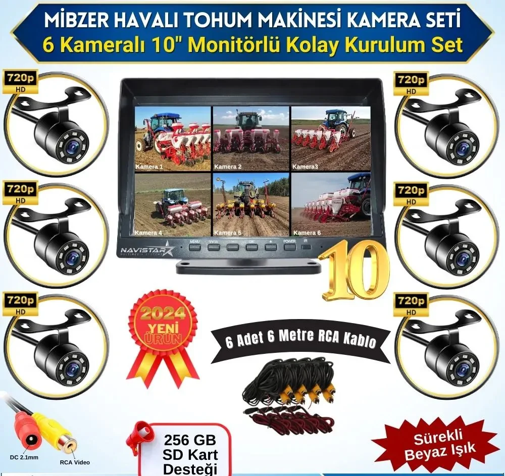 Mibzer için 10 inç Monitör 6 Kameralı  256 Gb Sd Kart Destekli