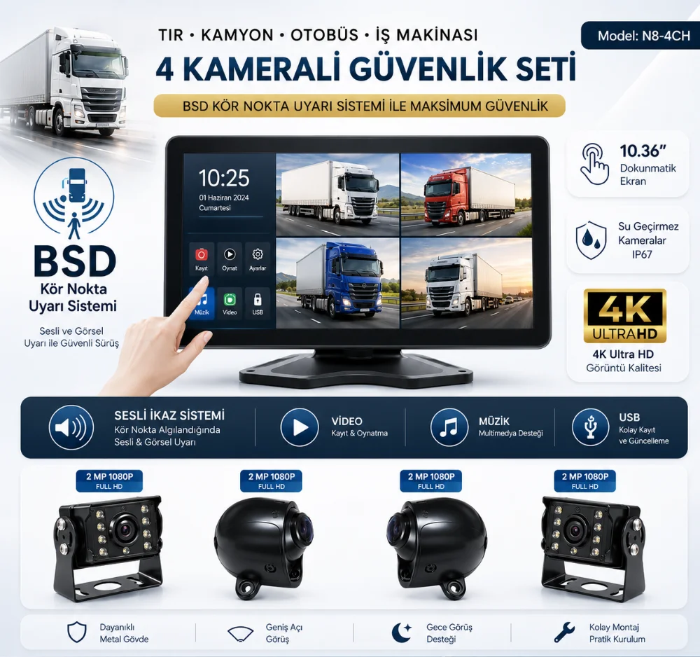 Tır ve Kamyon 4 kameralı Kamera Set