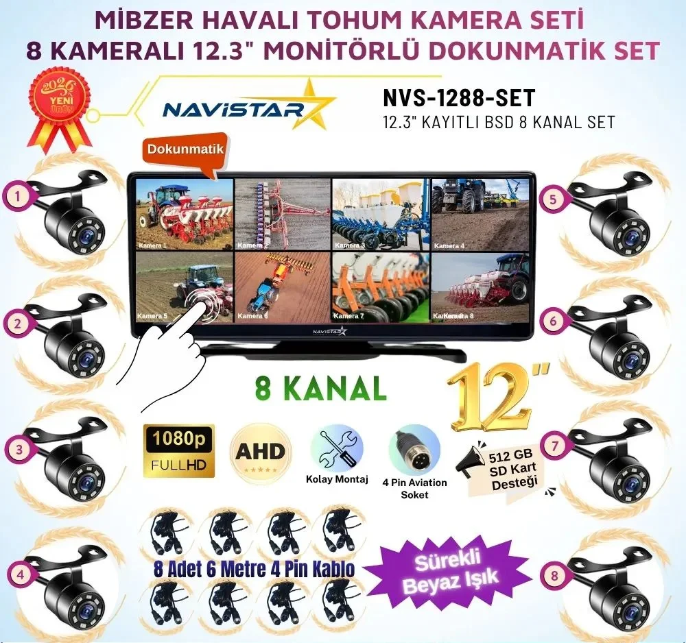 8 Kameralı Mibzer Tohum Seti AHD Işıklı Kameralı Tak Kullan Set